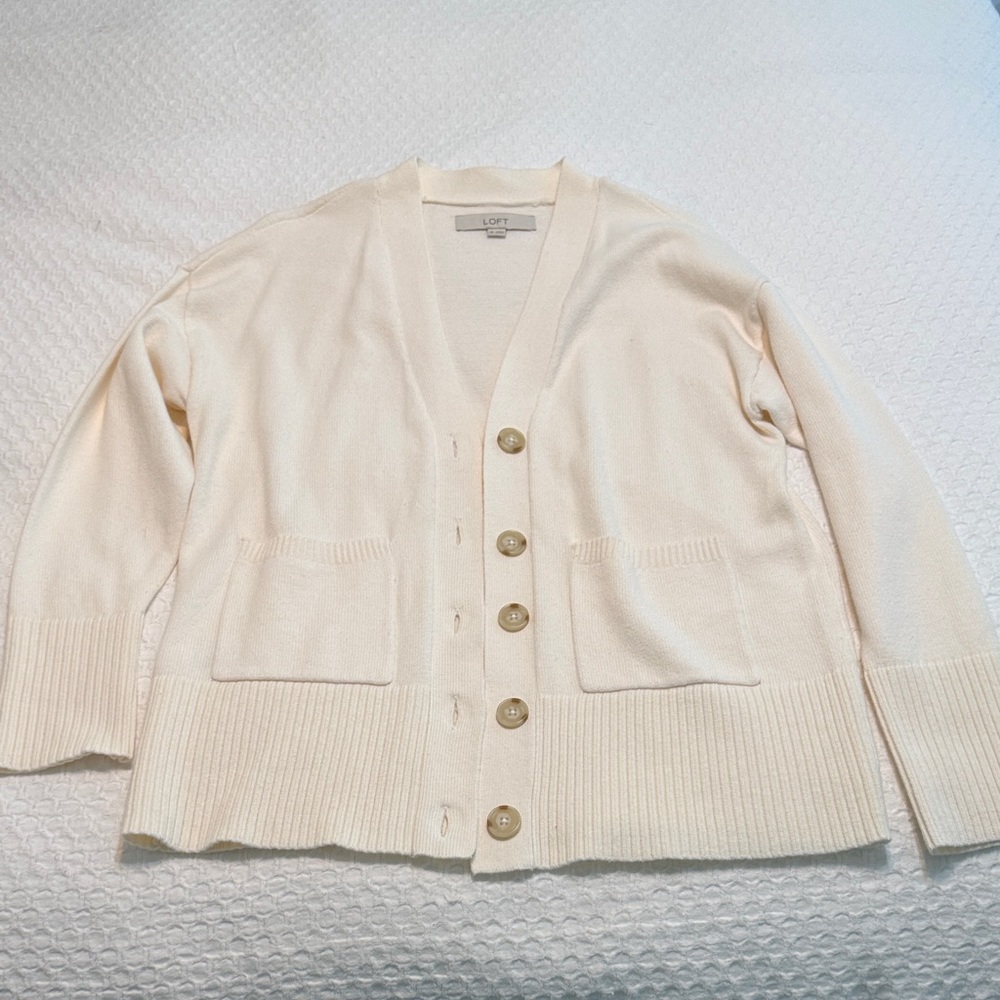 LOFT Ivory Button-Up Cardigan